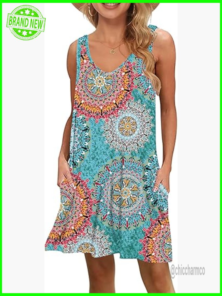 Women's Sleeveless Casual Swing Dress T Shirt With Pockets